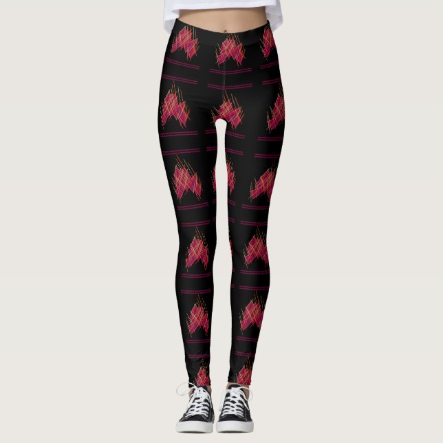 Black with grape wine colour design patterns leggings (Front)