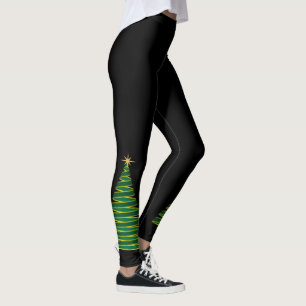 Black with Green Christmas Tree Leggings