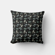 Black with green leaves Throw Pillow 16" x 16"