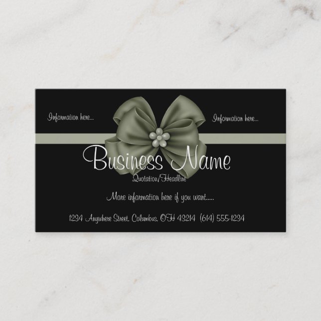 Black with Green Ribbon/Bow Business Card (Front)