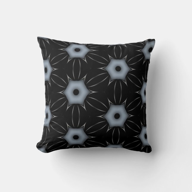 Black with Grey Dots Kaleidoscope Pattern Throw Pillow (Front)
