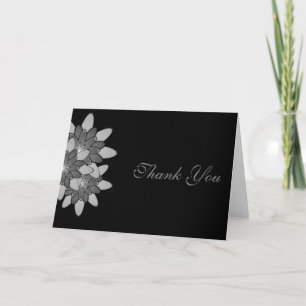 Black with Grey & Silver Floral Lotus Thank You Card