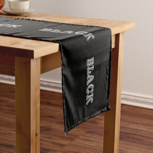Black With Grey Text On Black Solid Colour Short Table Runner (In Situ)