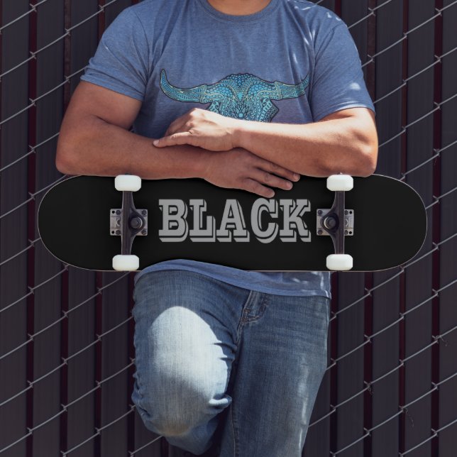 Black With Grey Text On Black Solid Colour Skateboard (Outdoor 3)
