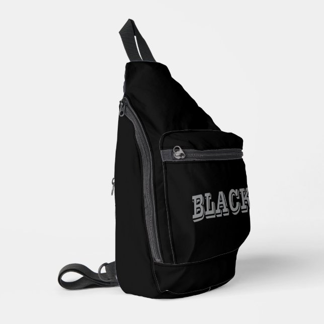 Black With Grey Text On Black Solid Colour Sling Bag (Left Corner)