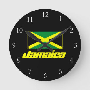 Black with Jamaica Flag Round Clock