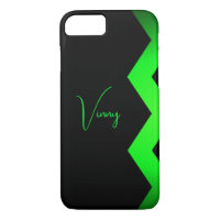 Black with Lime Green Zigzag Custom Name