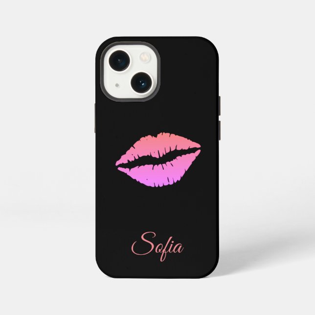 Black with lips iphone name customization cover. case (Back)