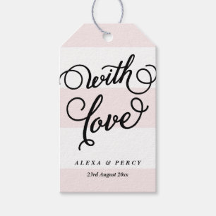 Black With Love Whimsical Script Pink Stripes Gift Tags