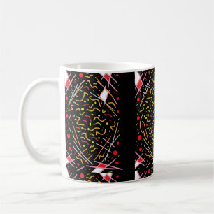Black with mixed colour pattern neat dinky coffee mug