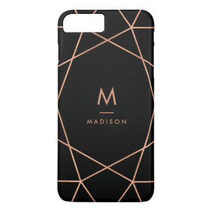 Black with Modern Faux Rose Gold Geometric Pattern iPhone 8 Plus/7 Plus Case