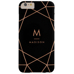 Black with Modern Faux Rose Gold Geometric Pattern Barely There iPhone 6 Plus Case