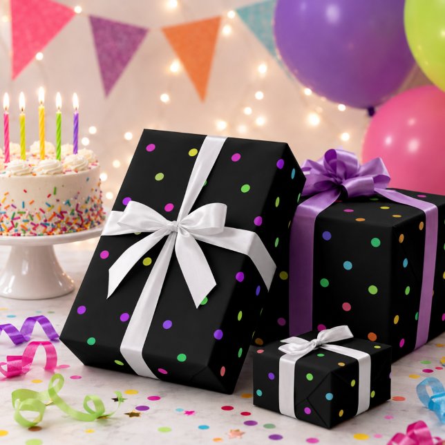 Black with Multicolour Polka Dots  Wrapping Paper (Creator Uploaded)