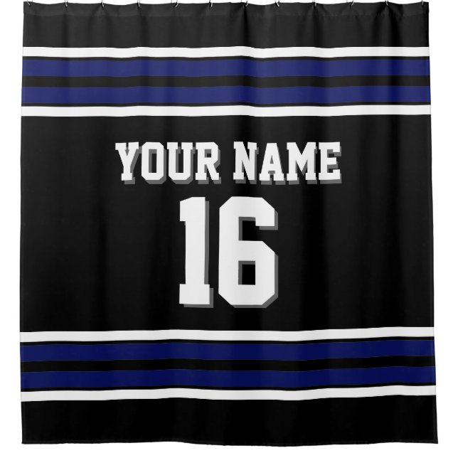 Black with Navy White Stripes Sports Jersey (Front)