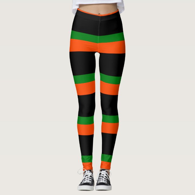 Black With Orange and Green stripes Leggings (Front)