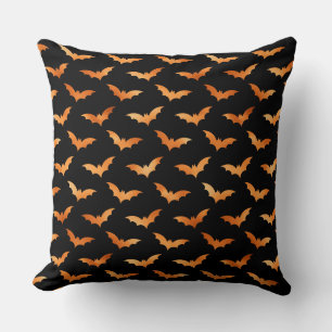 BLACK WITH ORANGE HALLOWEEN BATS THROW PILLOW