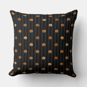 BLACK WITH ORANGE HALLOWEEN PUMPKINS THROW PILLOW