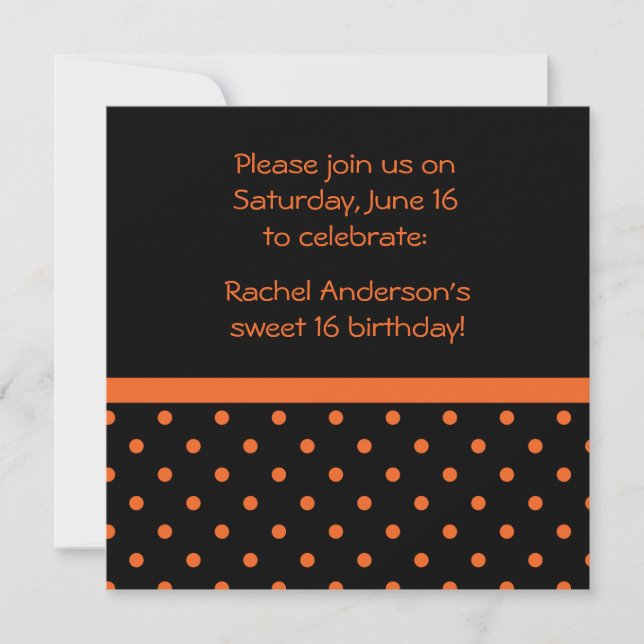 Black with Orange Polka Dots Party Invite (Front)