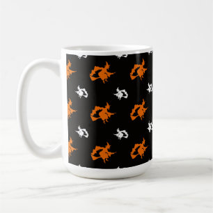 BLACK WITH ORANGE & WHITE FLYING WITCHES COFFEE MUG