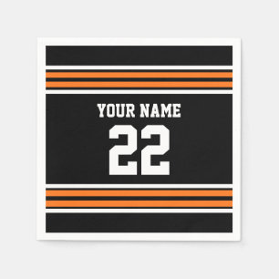 Black with Orange White Stripes Team Jersey Napkin