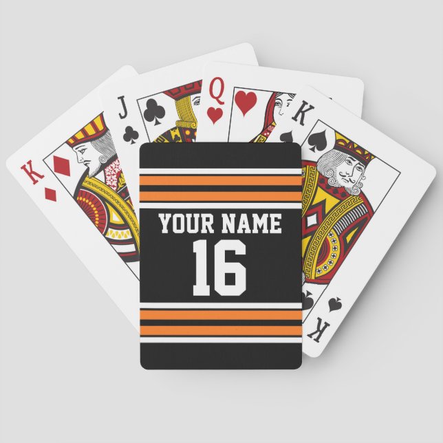 Black with Orange White Stripes Team Jersey Playing Cards (Back)