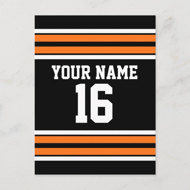 Black with Orange White Stripes Team Jersey Postcard (Front)
