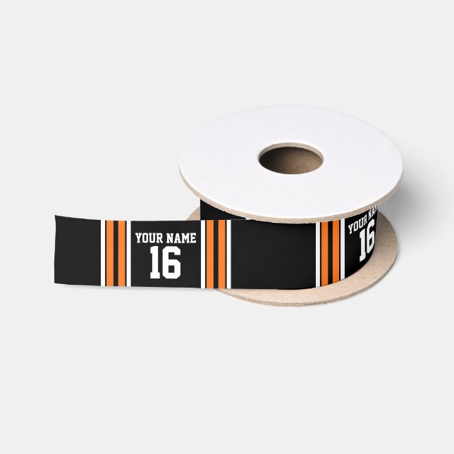 Black with Orange White Stripes Team Jersey Satin Ribbon (Spool)