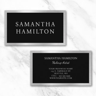Black with Pale Silver Grey Gradient Glam Border Business Card
