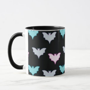 Black with Pastel Coloured Bats Halloween Mug