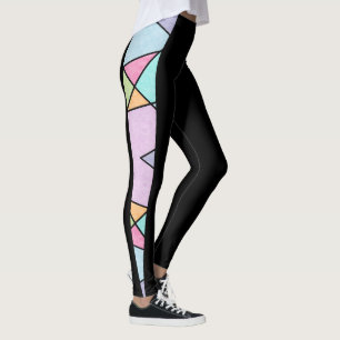 Black with Pastel colours Geometric Modern Abstrac Leggings