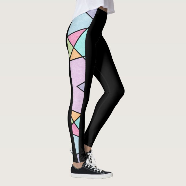 Black with Pastel colours Geometric Modern Abstrac Leggings (Right)
