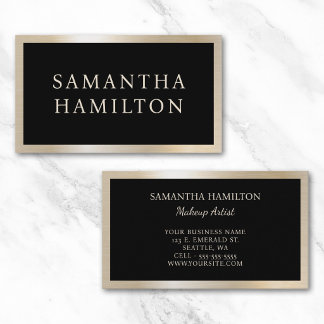 Black with Pastel Pearl Gold Glam Glam Border Business Card