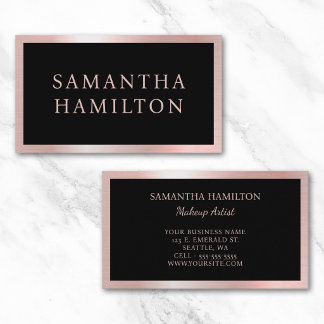 Black with Pastel Pink and Rose Gold Glam Border Business Card
