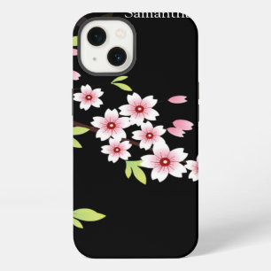 Black with Pink and Green Cherry Blossom Sakura iPhone 13 Case