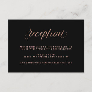Black with Pink Calligraphy Wedding Reception Enclosure Card