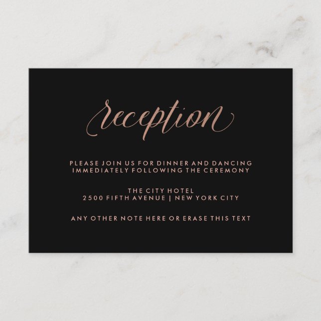 Black with Pink Calligraphy Wedding Reception Enclosure Card (Front)