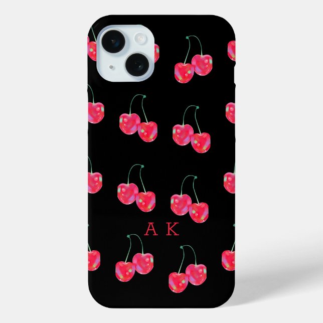  BLACK WITH PINK HOLOGRAPHIC CHERRIES  PRINT Case-Mate iPhone CASE (Back)