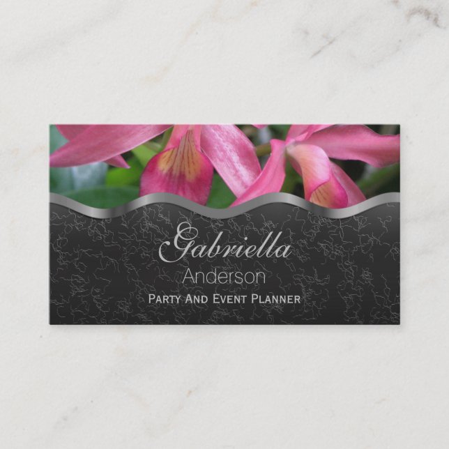 Black With Pink Lily Business Cards (Front)