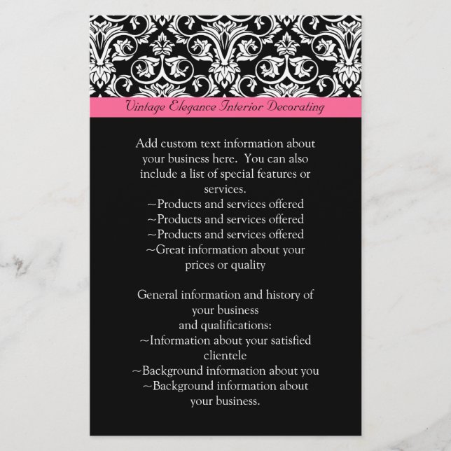 Black with Pink Passion Damask Flyer (Front)