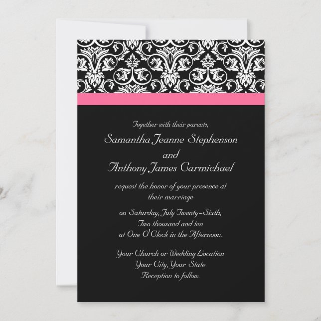 Black with Pink Passion Wedding Invitations (Front)