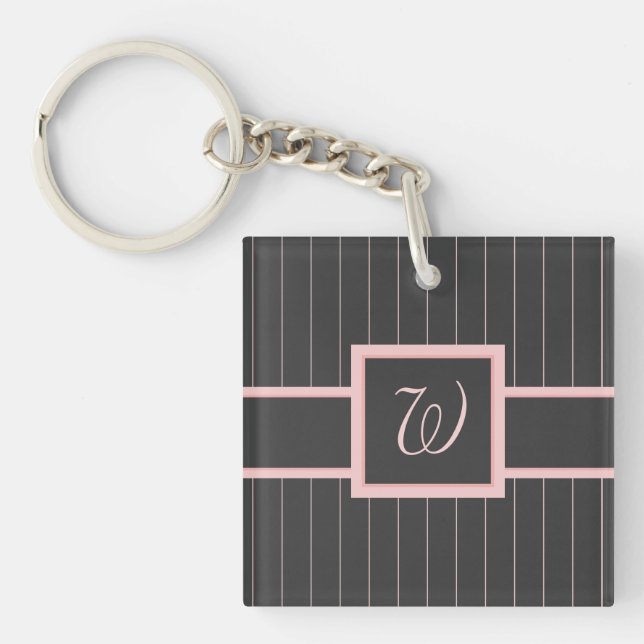 Black with Pink Pinstripes Acrylic Keychain (Front)