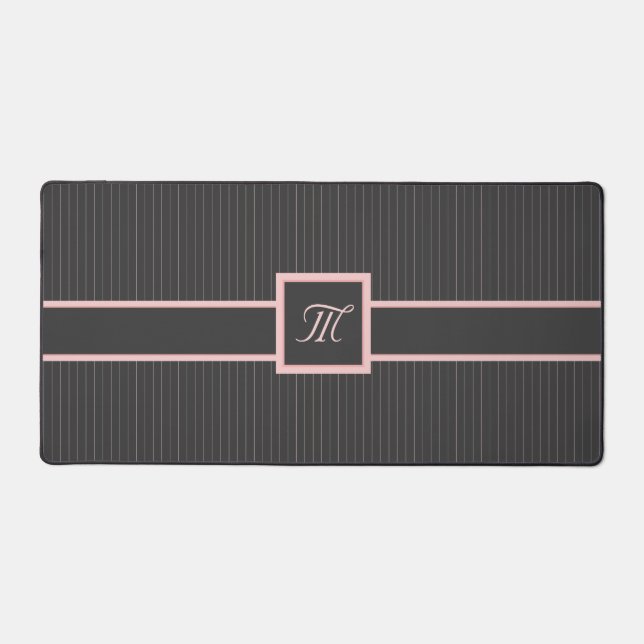 Black with Pink Pinstripes Desk Mat (Front)