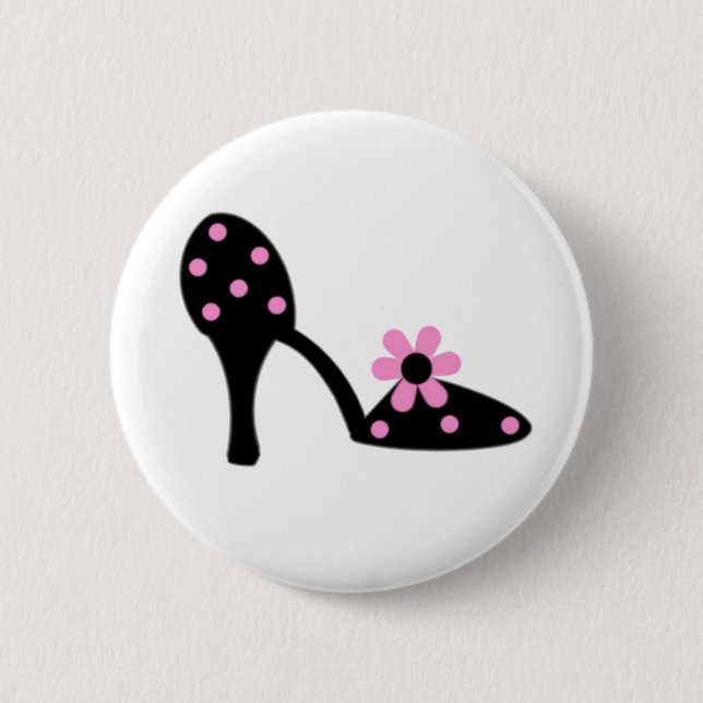 Black With Pink Polka Dot Shoe 2 Inch Round Button (Front)