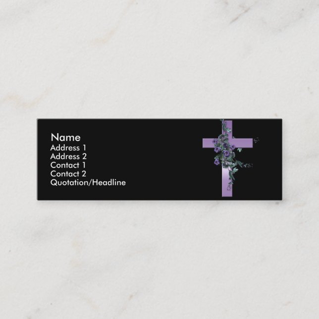 Black with Purple Cross and Flowers Profile Card (Front)