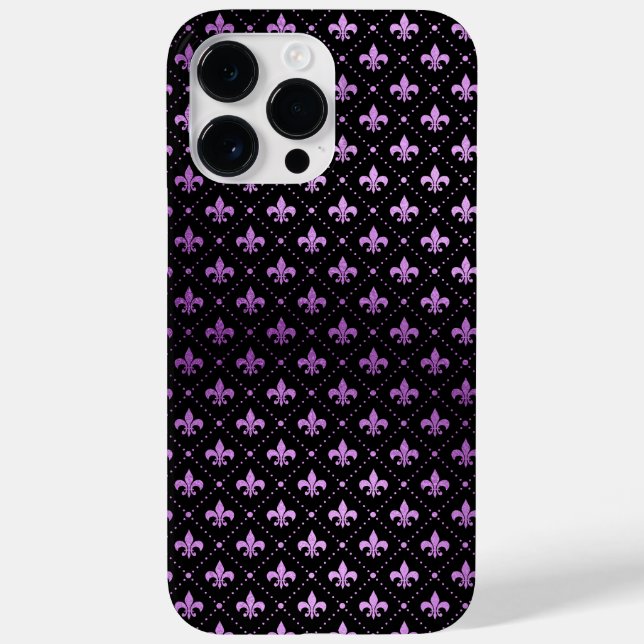 BLACK WITH PURPLE FLEUR DI LIS PATTERN Case-Mate iPhone CASE (Back)