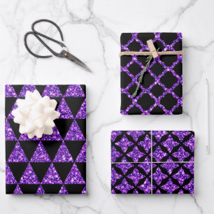 BLACK WITH PURPLE GLITTER LOOK HALLOWEEN WRAPPING PAPER SHEET