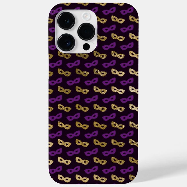 BLACK WITH PURPLE & GOLD MARDI GRAS MASKS Case-Mate iPhone CASE (Back)