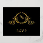 Black with Real Gold Foil Wedding RSVP Postcard
