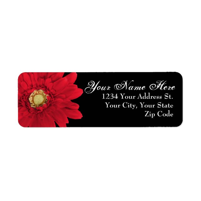 Black with Red Daisy Return Address Labels (Front)