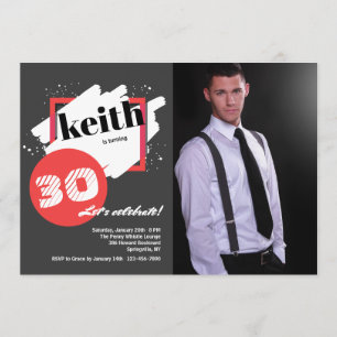 Black With Red Details Horizontal Photo Invitation